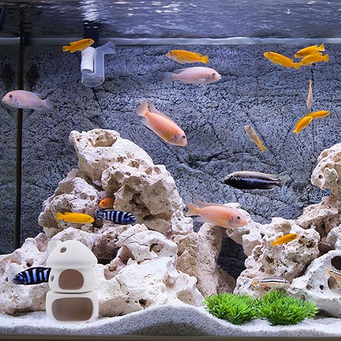 ZYHW Aquarium Decor Ceramic Mushroom House with Cave Set Ornament Fish Tank Landscape Decoration for Small Shrimp for Goldfishes to Rest (White)