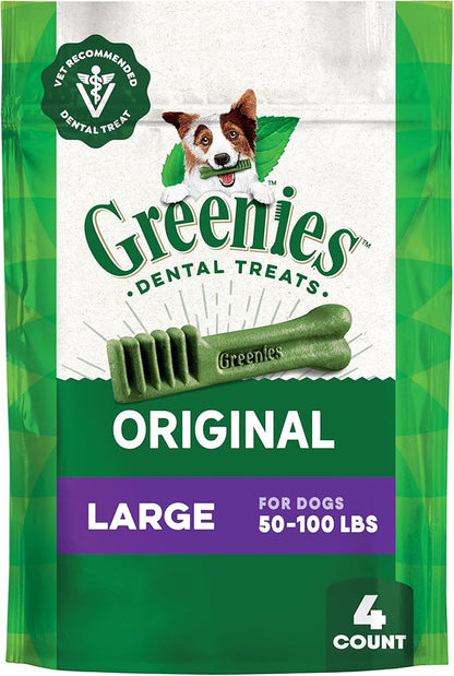 Greenies Veterinarian-Recommended Adult Natural Dental Dog Treats Large Size, Original Flavor, 6 oz. Pack, 4 Count