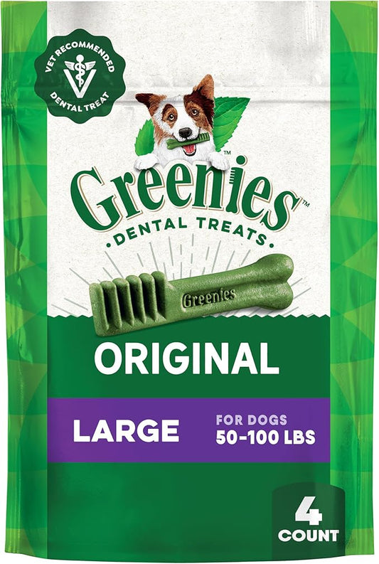 Greenies Veterinarian-Recommended Adult Natural Dental Dog Treats Large Size, Original Flavor, 6 oz. Pack, 4 Count