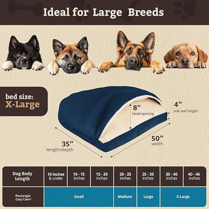 Snoozer Pet Products Luxury Rectangle Cozy Cave Dog Bed with Microsuede, Extra Large, Sapphire
