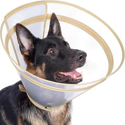 Dog Cone to Stop Licking, Clear Recovery Collar with Detachable Zipper, Sturdy Elizabethan Collar for Large Medium Small Dogs, Soft Adjustable Cone After Surgery Patented, Khaki XXL