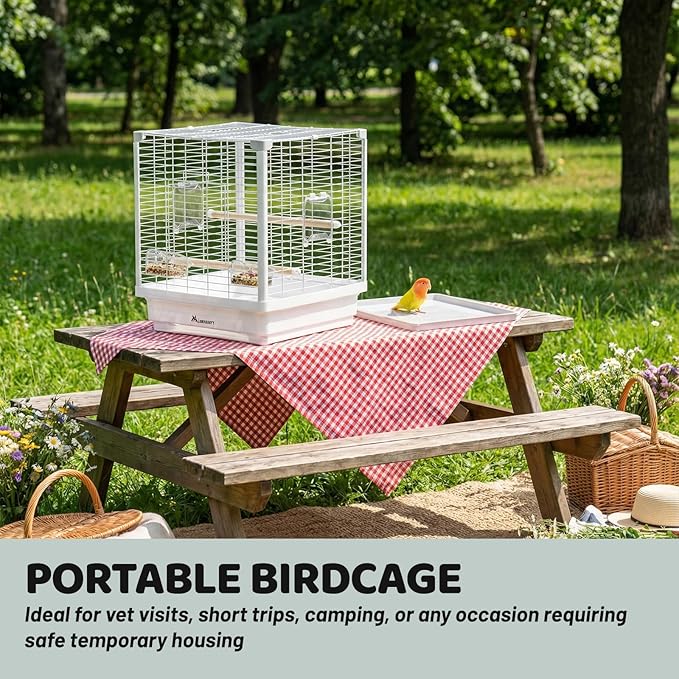 17.3" Portable Travel Bird Cage, Parrot Cage, Ample Room for Tail Movement, with Food Box, Perch, Water Bottle, for Vet Visit, Short Trip, Parakeet, Cockatiel, Budgie, Small and Medium Birds