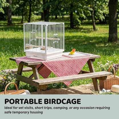 17.3" Portable Travel Bird Cage, Parrot Cage, Ample Room for Tail Movement, with Food Box, Perch, Water Bottle, for Vet Visit, Short Trip, Parakeet, Cockatiel, Budgie, Small and Medium Birds