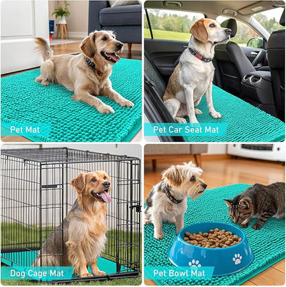 OLANLY Dog Door Mat for Muddy Paws 70x24, Absorbs Moisture and Dirt, Absorbent Non-Slip Washable Doormat, Quick Dry Chenille Mud Mat for Dogs, Entry Indoor Entryway Carpet for Inside Floor, Teal