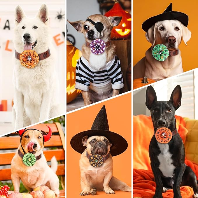 50 Pcs Halloween Dog Collar Bows Bulk Pumpkin Ghost Bow Ties Flowers Charms Attachment for Small Medium Large Dogs Cats Pet Collar Halloween Party Decoration Costume