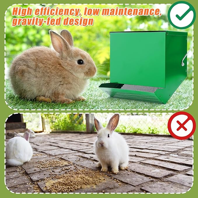 Maxcheck 4 Pcs Rabbit Feeder for Cages Small Animal Food Dispenser with Lid Metal Rabbit Feeders Outside for Guinea Pig(11.8 Inches,Green)