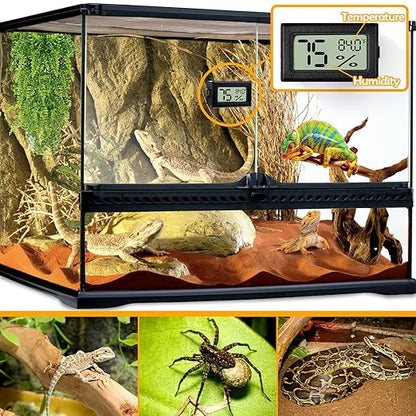 BSRESIN 2 PCS Rectangle Reptile Thermometer and Humidity Gauge for Bearded Dragon Accessories, Reptile Tank Accessories for Jumping Spider, Leopard Gecko, Hermit Crab, Gecko, Ball Python, Lizard