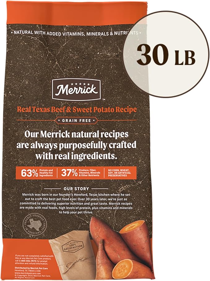 Merrick Premium Grain Free Dry Adult Dog Food, Wholesome And Natural Kibble, Real Texas Beef And Sweet Potato - 30.0 lb. Bag