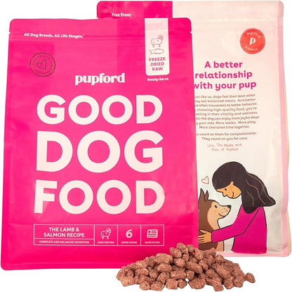 Pupford Good Dog Food, Freeze-Dried Raw, High-Protein, Superfood Ingredients, Vet-Approved, No Fillers or Artificial Additives (Lamb & Salmon Recipe, 25 oz)