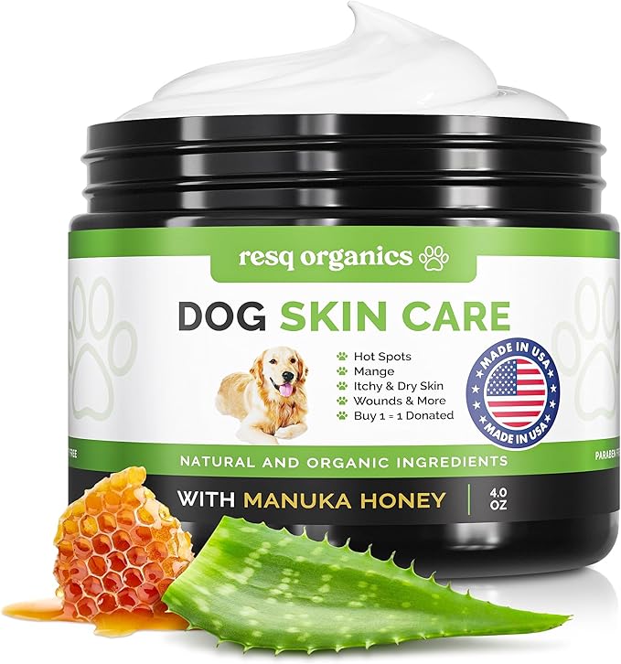 Hot Spot Treatment for Dogs - Pet Wound Care, Healing Ointment for Pets Itchy Skin Relief, Dry Skin Treatment, Natural Allergy Relief, Dog Paw Balm + Manuka Honey, Aloe Vera, Vitamin E (4 Oz.)