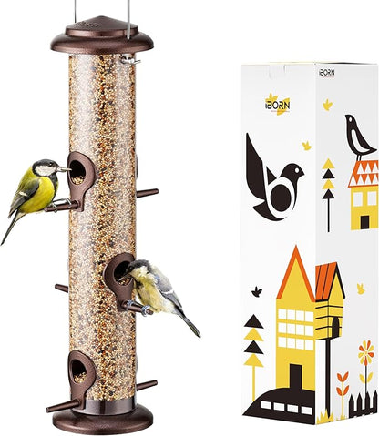 iBorn Metal Bird Feeder Hanging Wild Bird Seed Feeder for Mix Seed Blends Heavy Duty All Metal Coffee Finish,15 Inch 6 Port(Seed is not Included)