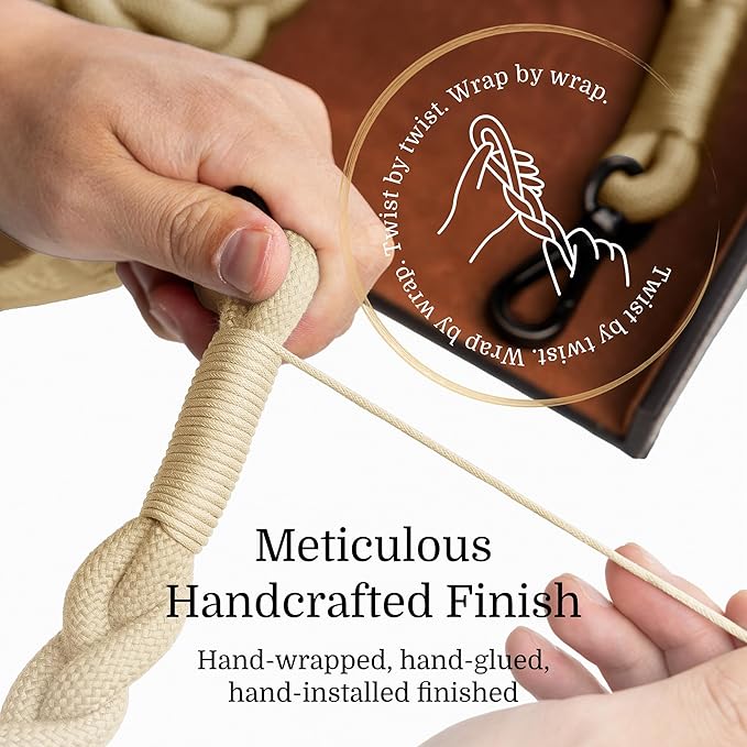 2025 New Edition, Fei & Eve Hand-Braided Dog Leash, 4FT | SP Cotton Material | Heavy Duty Training | Comfort Grip Handle for Small/Medium/Large Dogs, Champagne