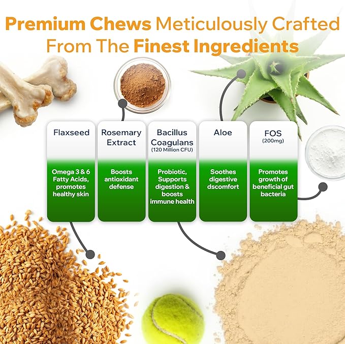 Dog Probiotics for Yeast, Itchy Skin and Itchy Ears, Allergy Relief, Daily Immune Support with Prebiotic & Digestive Enzymes (Gut Health) for Dogs, Reduce Diarrhea, Constipation & Gas Relief - 90ct