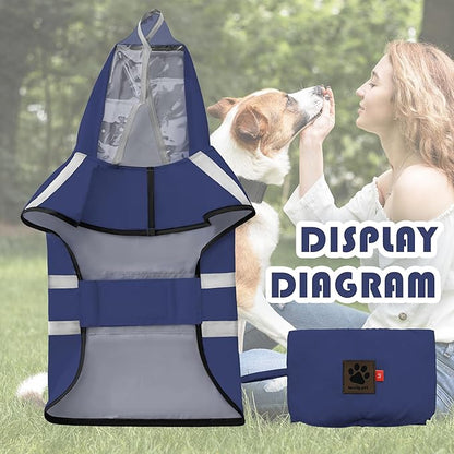 Dog Raincoat, Adjustable Rain Jacket with Hooded Double Layer for Large Medium Small Dogs Puppies, Lightweight Waterproof Rain Coat Poncho with Reflective Stripe Navy,M