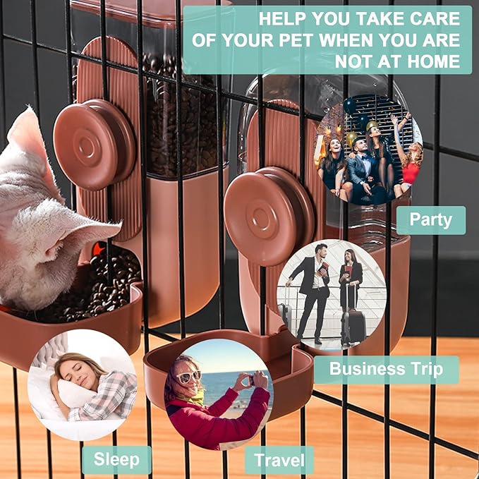 Lemtrflo Hanging Automatic Food Water Dispenser,Gravity Rabbit Feeder and Water Dispenser Set for Bunny Chinchilla Guinea Pig Hedgehog Ferret