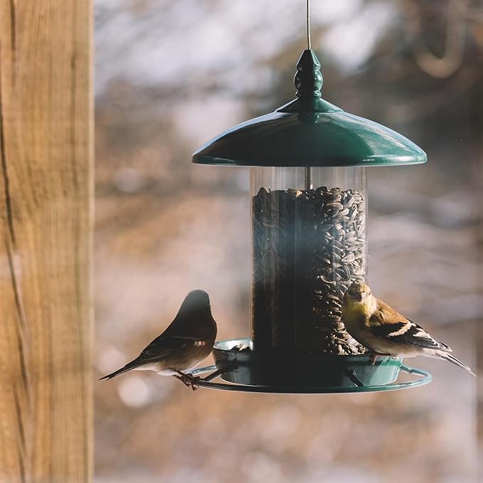 Metal Bird Feeder for Outside Hanging,Wild Bird Feeders for Cardinal, Large Roof and Tray - 6 Port