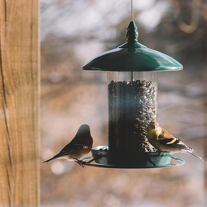 Metal Bird Feeder for Outside Hanging,Wild Bird Feeders for Cardinal, Large Roof and Tray - 6 Port
