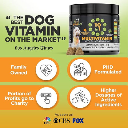 Googipet Premium Dog Multivitamin Chewable, Dog Vitamins and Supplements, Puppy Vitamins & Senior Dogs Probiotics for Gut Health + Vitamin C, Glucosamine for Dogs Joint Support (PB & Pumpkin Flavor)