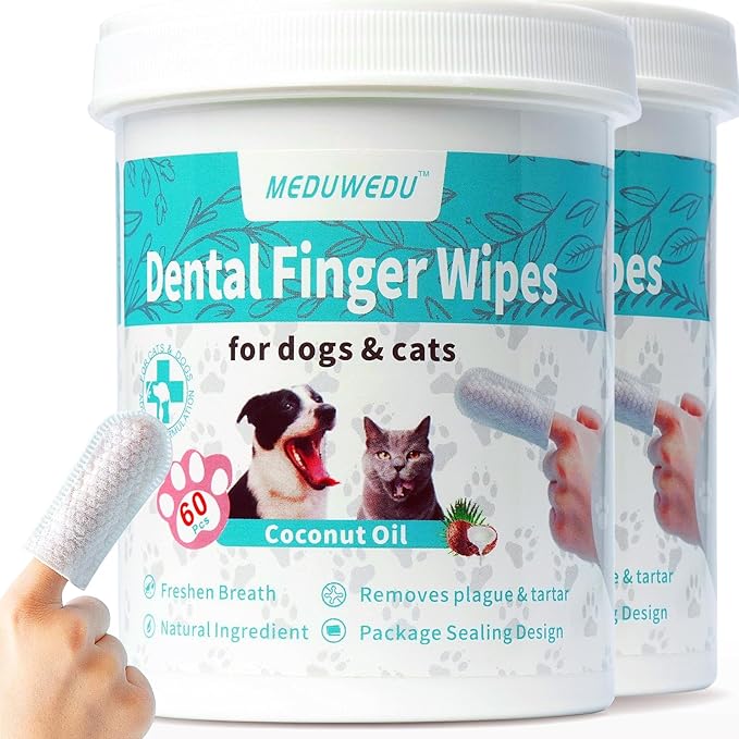 Dental Care Finger Wipes 120 Counts,Teeth Cleaning Finger Wipes for Dogs & Cats,Reduces Plaque & Supports Oral Freshness, Coconut Scent