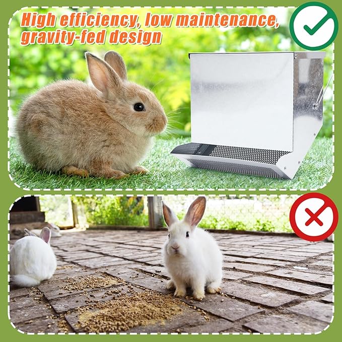 Maxcheck 2 Pcs Rabbit Feeder for Cages Small Animal Food Dispenser with Lid Metal Chicken Grit Oyster Shell Feeders Outside (11.8 Inches,Mesh Bottom,Silver)