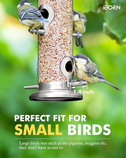 iBorn Metal Bird Feeders 6 Ports Hanging Wild Bird Seed Feeder for Mix Seed Blends,Seed Feeder, Sunflower Heart, Birdbath, Heavy Duty All Metal Nickel Finishing 15 Inch 6Port