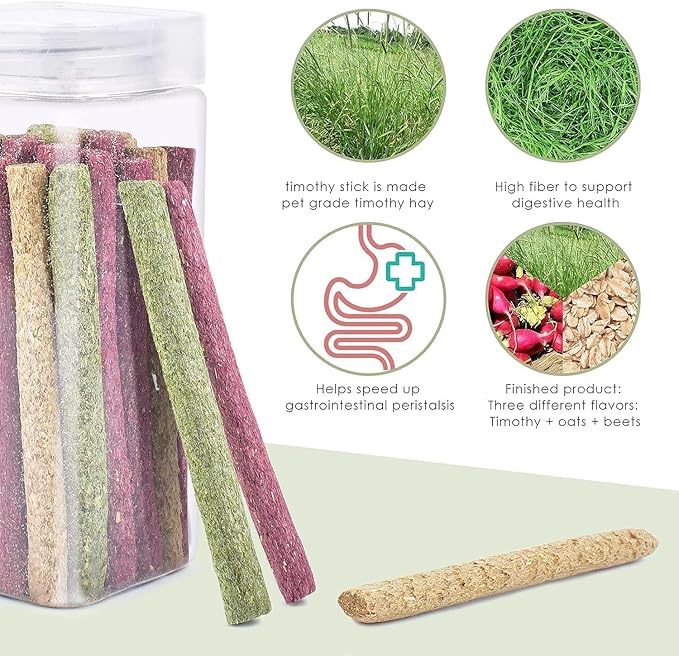 ERKOON Timothy Hay Sticks,Rabbit Chew Toys for Teeth Natural Molar Sticks Rabbits Treats for Bunnies, Chinchilla Guinea Pigs, Gerbil, Hamster (25 Pcs)