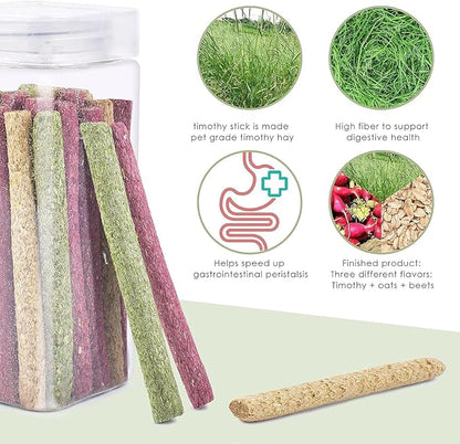 ERKOON Timothy Hay Sticks,Rabbit Chew Toys for Teeth Natural Molar Sticks Rabbits Treats for Bunnies, Chinchilla Guinea Pigs, Gerbil, Hamster (25 Pcs)