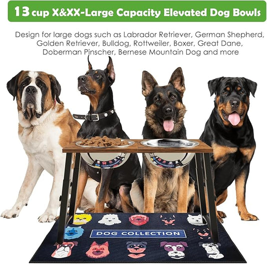 Elevated Dog Bowls for Large Dogs with Slow Feeder & Mat, 4 Height Adjustable & 101oz Bowls, Tall Raised Dog Bowl Stand