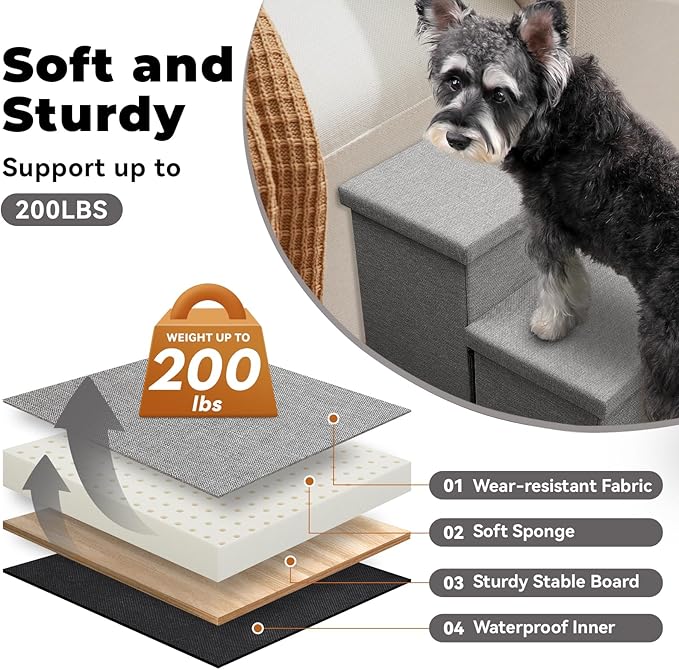 Dog Stairs 18" H, 3-Step Wider Dog Steps for High Beds Couch, Folding Storage Pet Stairs Gift for Small/Medium/Large Old Dogs Cats, Ramp for Climbing Car Up to 200 lbs, (Gray, with Condo)