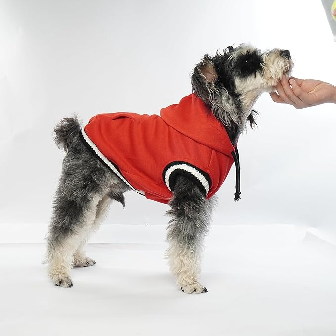FUAMEY Dog Hoodie Winter Fleece Sweater - Pet Warm Sweatshirt Pullover With Pocket, Leash Hole - Christmas Outfit for Small Medium Large Dogs - Red S