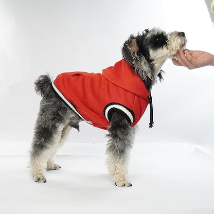 FUAMEY Dog Hoodie Winter Fleece Sweater - Pet Warm Sweatshirt Pullover With Pocket, Leash Hole - Christmas Outfit for Small Medium Large Dogs - Red S