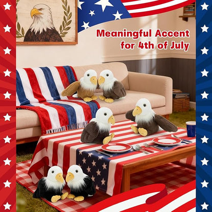 Tezituor 6 Pcs Bald Eagle Stuffed Animals – 7" Cuddly Eagle Plush Toys in Various Poses, Perfect Collectible Gift for Kids & Patriotic Enthusiasts
