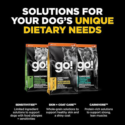 Go! Solutions Skin + Coat Care, Dry Dog Food, Duck Recipe with Grains, 12 lb Bag