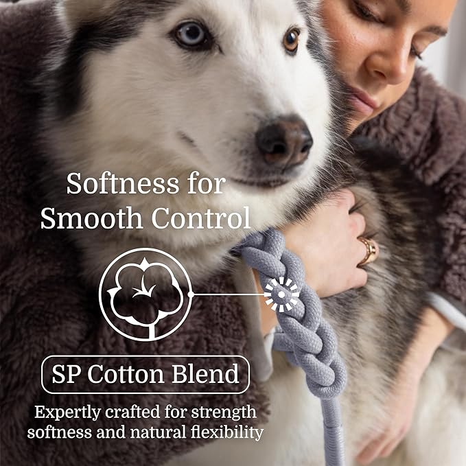 2025 New Edition, Fei & Eve Hand-Braided Dog Leash, 4FT | SP Cotton Material | Heavy Duty Training | Comfort Grip Handle for Small/Medium/Large Dogs, Gray