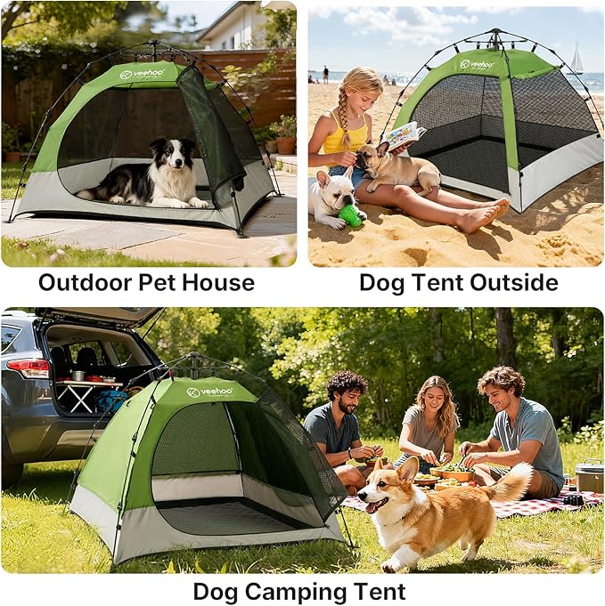 Veehoo Pop Up Pet Tent House for Indoor Outdoor, Portable Dog Tent & Cat House Shelter, Waterproof Foldable Automatic Dog Kennel to Small Medium Pets & Feral Cats