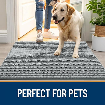 OLANLY Dog Door Mat for Muddy Paws 30x20, Ultra Absorbent Chenille Mud Doormat, Non-Slip Washable and Dirt Trapping Doormat for Indoor Entryway, Quick-Dry Indoor Pet Bed Mats for Dogs, Grey