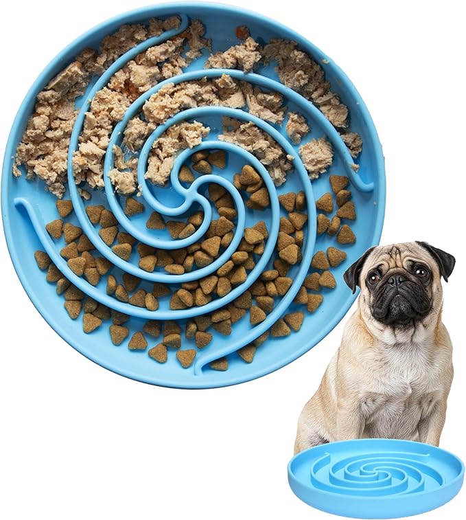 Slow Feeder Dog Bowls, Dishwasher Microwave Safe Silicone Puppy Puzzle Bowl with Non-Slip Design for Eating (Sky Blue)