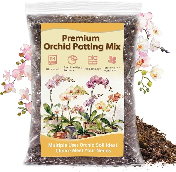 Orchid Potting Mix, Premium Orchid Soil for Repotting with Natural Pine Bark, Perlite, Coco Peat and Moss, Well-Draining Orchid Mix for Indoor Plant, Orchid, Succulents - 4QT