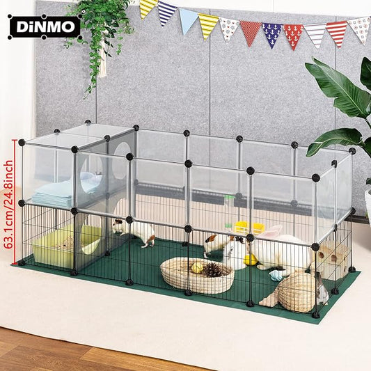 DINMO Small Animal Playpen with Oxford Mat, 24 inches Height, Pet Exercise Fence, Home Protector, Iron Mesh and Plastic Combination, Visualization, DIY, Games Hole Series, 60.2 x 24.8 x 24.8inch