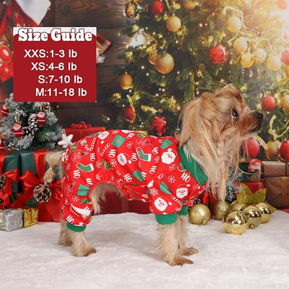 Dog Christmas Pajamas for Small Dogs Father Christmas Trees Puppy Onesies Pjs Stretchy Dog Clothes Pet Jumpsuits 4 Leg Jammie