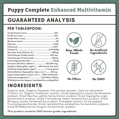 Wholistic Pet Organics Puppy Complete - Dog Multivitamin Powder - 8 Oz - Daily Dog Vitamins & Supplements for Homemade Food - Immune System, Skin, Coat & Overall Health - Small and Large Breed Puppies