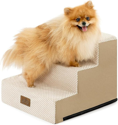 Dog Stairs for Small Dogs, 3 Tier Pet Stairs for Couch, 13.5" H Non-Slip Dog Steps for Old Cats, Puppy, Small Dogs, 15.7x17.7x13.5 inch, Beige