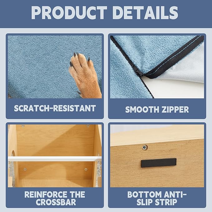 40.9" Lx15.7 Wx17.7 H Dog Ramp and Stairs for Beds,Up to 200 lbs Durable Wooden Dog Steps with Storage&Hideout Space,Curved Pet Stairs for Couch,Sofa, with Washable Cover&High Density Foam-Blue