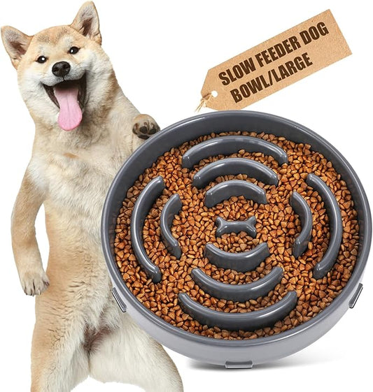WHIPPY Large Slow Feeder Dog Bowls for Large Medium Dogs Anti-Chocking Slow Feeding Maze Dog Food Bowl Slow Eating Interactive Bloat Stop Puzzle Bowl,Gray