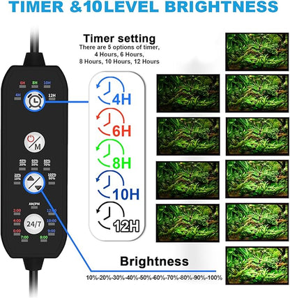 SEAOURA 24/7 Cycle LED Aquarium Plant Light-Full Spectrum Fish Tank Light, Auto On/Off, 24/7 Lighting Modes and DIY Mode, Adjustable Timer/Brightness, 18W for 18 Inch to 24 Inch Planted Tank