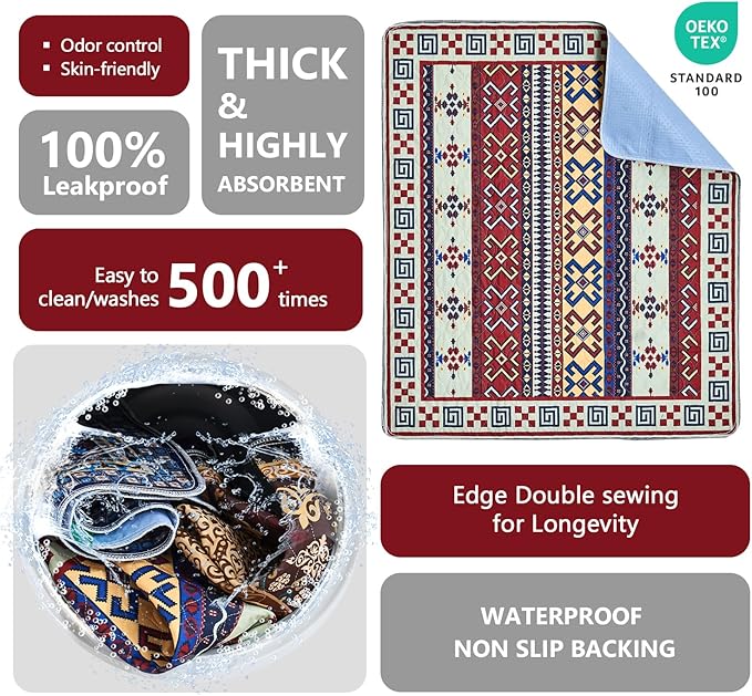 Qeils Washable Pee Pads for Dogs, Reusable Puppy Pads Super Absorbent Leakproof Dog Training Pads, Non-Slip Wee Wee Pads for Crate, Floor, Potty Pads Feeding Mat Dog Pee Extra Large Pee Pads 72"x72"