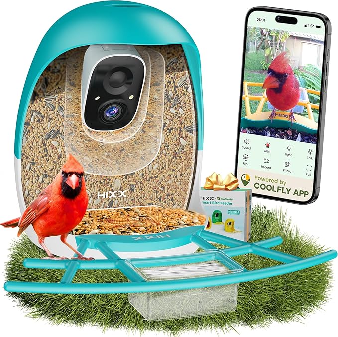 HIXX Smart Bird Feeder with Camera, AI Identify Birds & Auto Capture, 2K HD Live Camera Birdwatching with Color Night Vision for Bird Lovers Gifts (Blue)