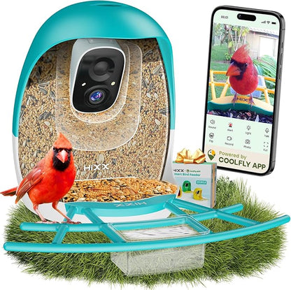 HIXX Smart Bird Feeder with Camera, AI Identify Birds & Auto Capture, 2K HD Live Camera Birdwatching with Color Night Vision for Bird Lovers Gifts (Blue)