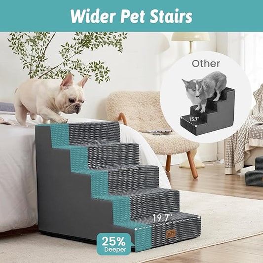 Dog Stairs for Small Dogs, 5 Tier Wider Pet Stairs for High Beds, 23.6" H Non-Slip Dog Steps for Old Cats, Puppies, Small Medium Dogs, 19.7x29.5x23.6 inch, Dark Grey
