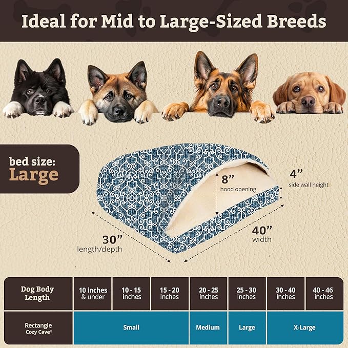 Snoozer Pet Products Luxury Rectangle Cozy Cave, Wag Collection, Large, Ramey Oxford